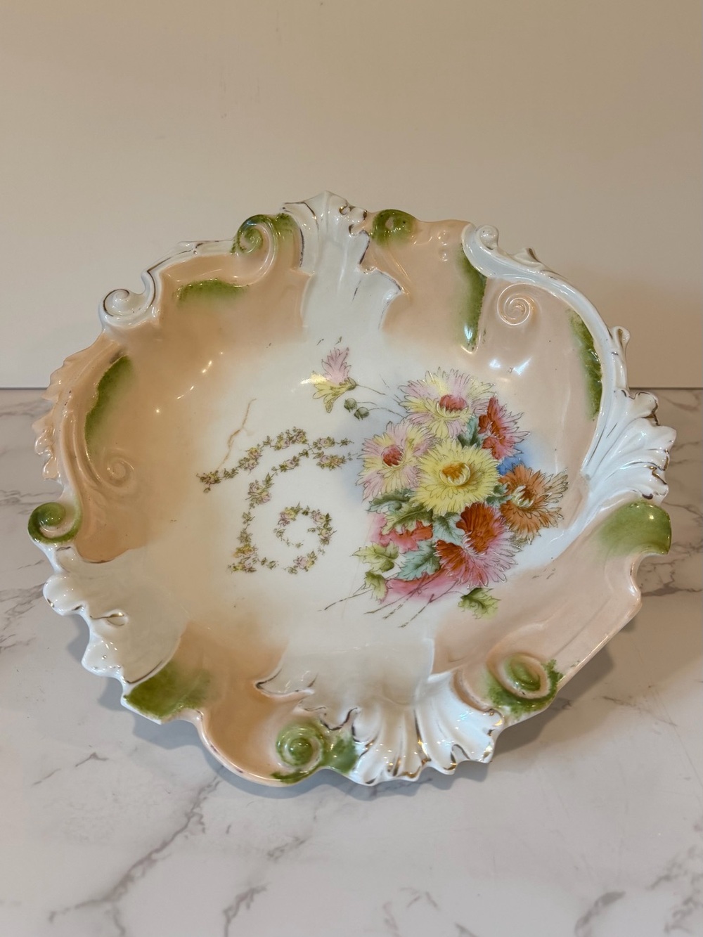 Vintage Prussia Style Hand-Painted Floral Porcelain Bowl Grandmillenial